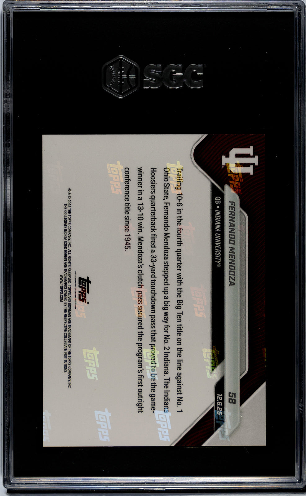 Graded 2025 Topps Bowman U Now Fernando Mendoza #58 Rookie RC Football Card SGC 7 Near Mint