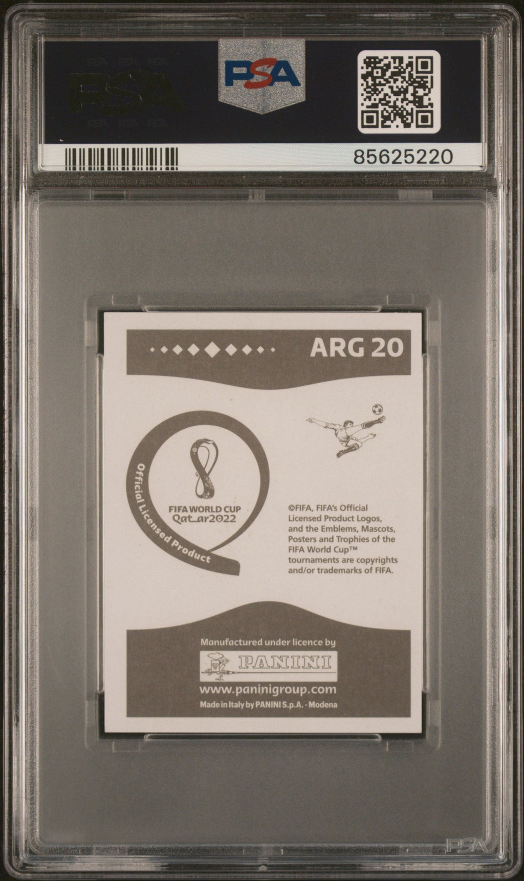 Graded 2022 Panini World Cup Qatar Lionel Messi #ARG20 Gray Back Soccer Sticker Card PSA 10 Gem Mint