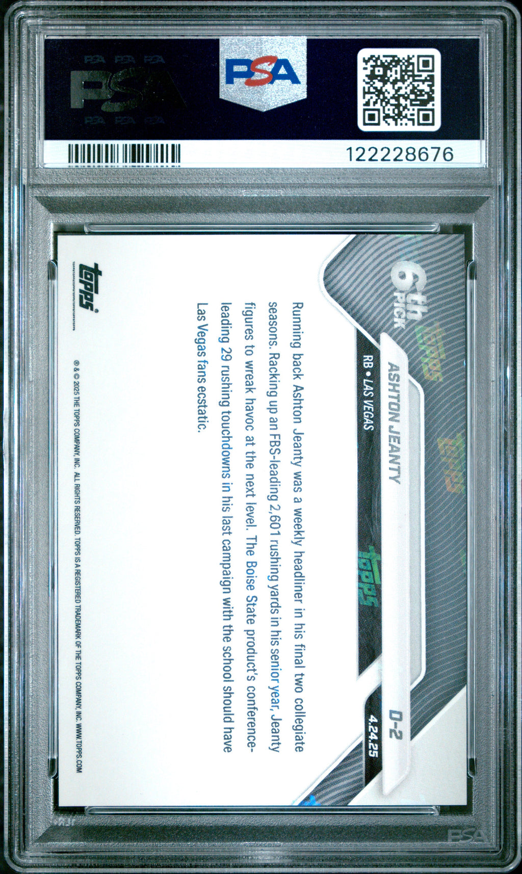 Graded 2025 Topps Now Ashton Jeanty #D2 Gold Foil /50 Rookie RC Football Card PSA 8 Near Mint