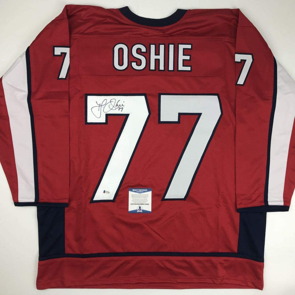 Autographed/Signed TJ T.J. Oshie Washington Custom Red Hockey Jersey Beckett BAS COA