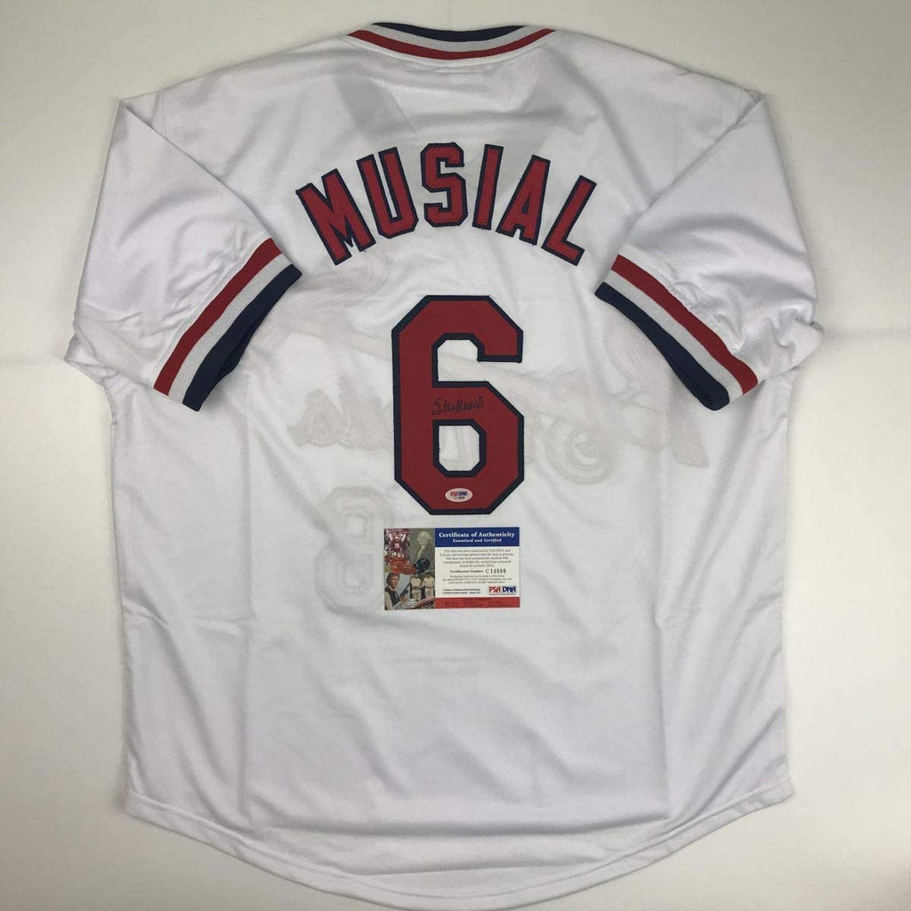 Autographed/Signed Stan Musial St. Louis White Baseball Jersey PSA/DNA COA
