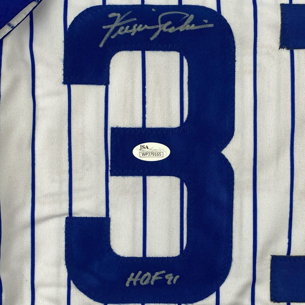 Framed Autographed/Signed Ferguson Fergie Jenkins 35x39 HOF 91 Chicago Pinstripe Baseball Jersey JSA COA
