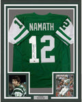 Framed Autographed/Signed Joe Namath 35x39 New York Green Football Jersey GTSM COA Holo Only