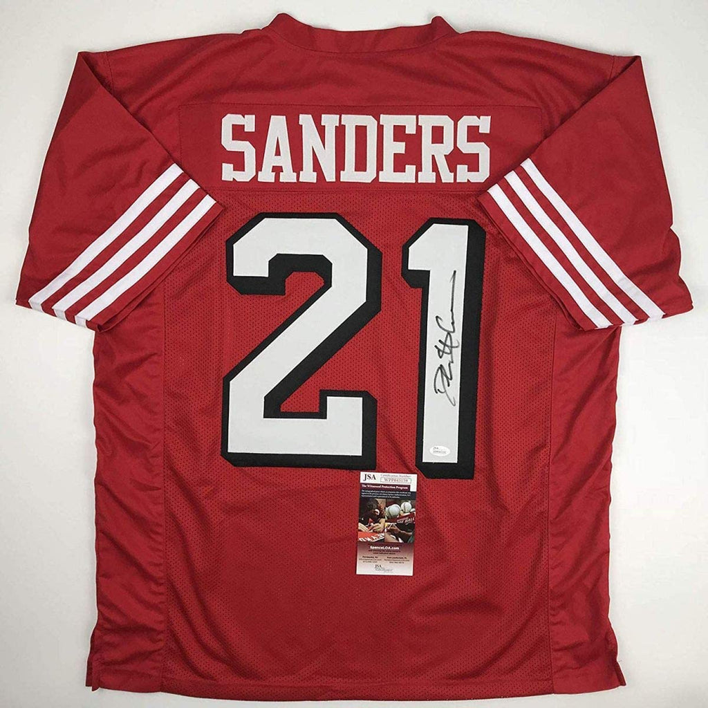 Autographed/Signed Deion Sanders San Francisco Red Football Jersey JSA COA