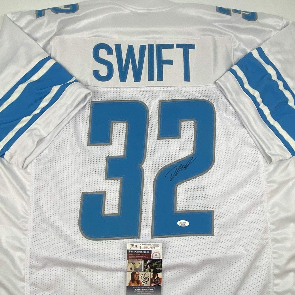 Autographed/Signed D'Andre Swift Detroit White Football Jersey JSA COA