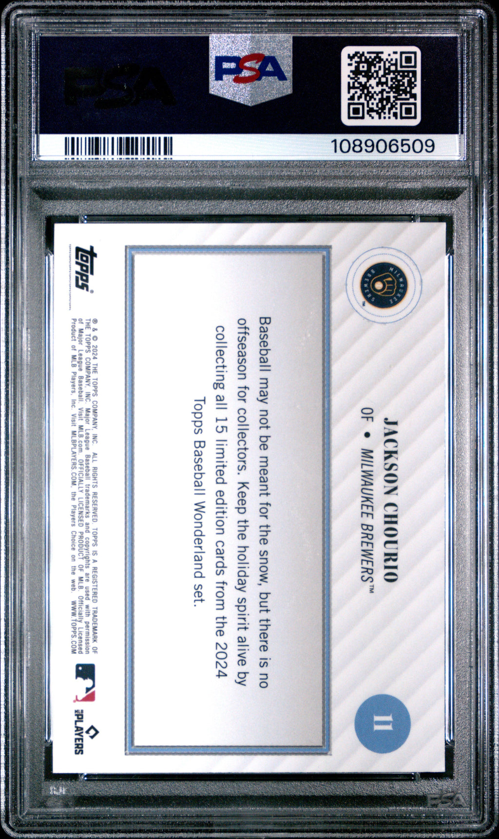 Graded 2024 Topps Wonderland Jackson Chourio #11 Rookie RC Baseball Card PSA 8 Near Mint