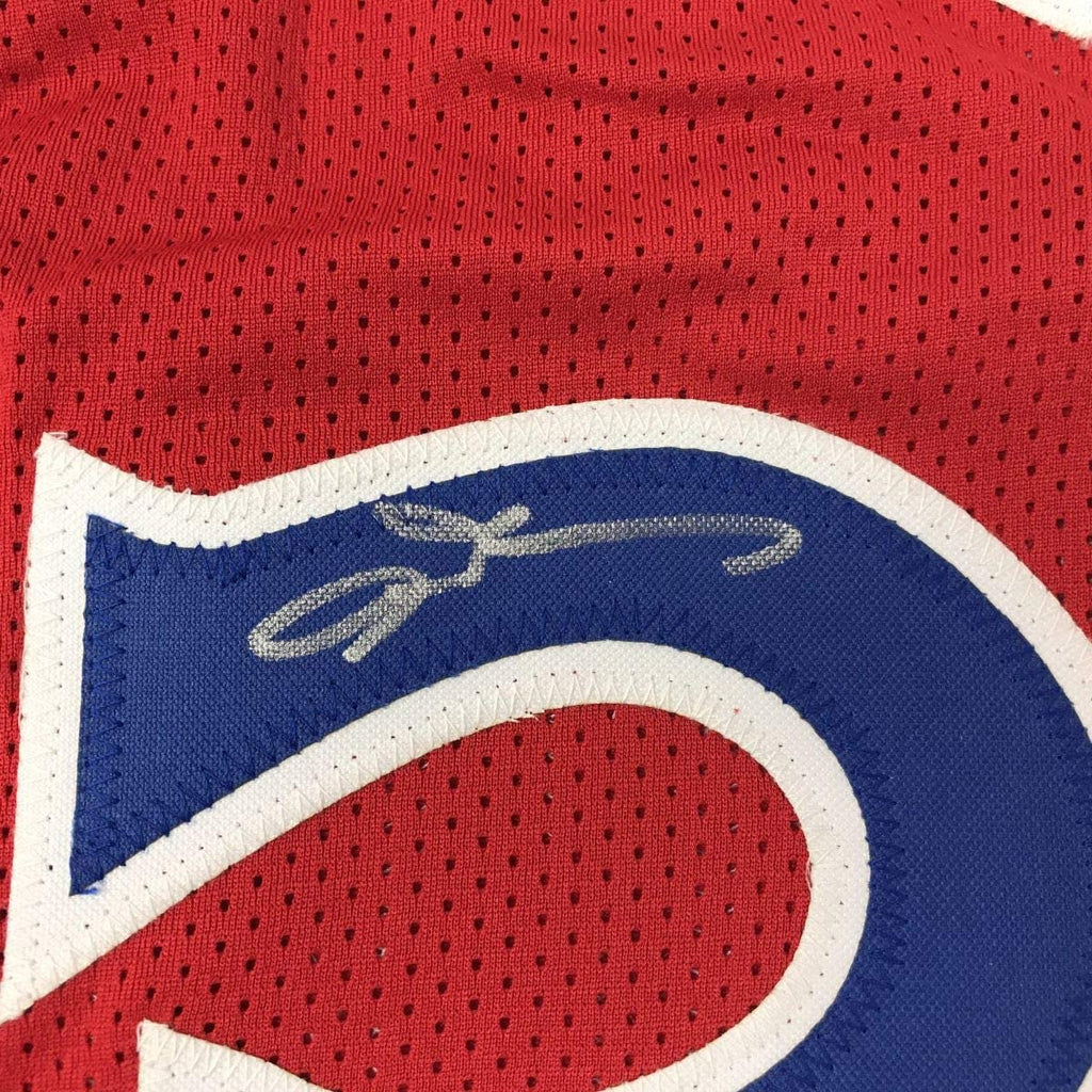 Autographed/Signed Allen Iverson Philadelphia Red Basketball Jersey JSA COA