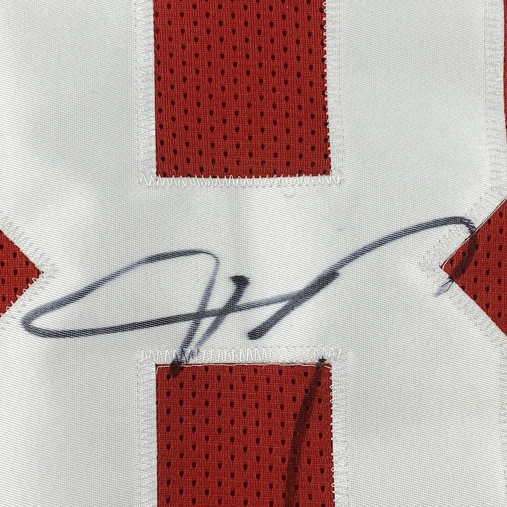 Framed Autographed/Signed Vernon Davis 35x39 San Francisco Red Football Jersey Beckett BAS COA