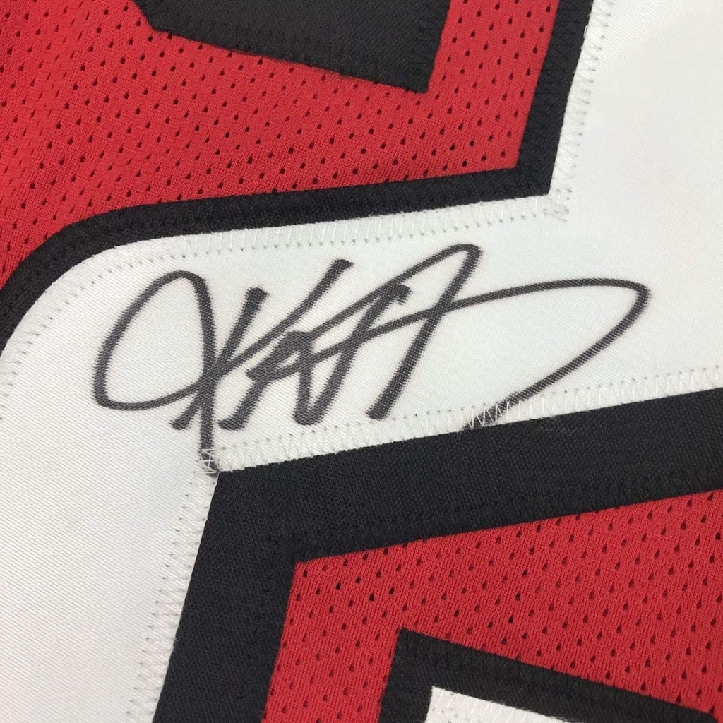 Framed Autographed/Signed Keanu Neal 35x39 Atlanta Red Football Jersey JSA COA