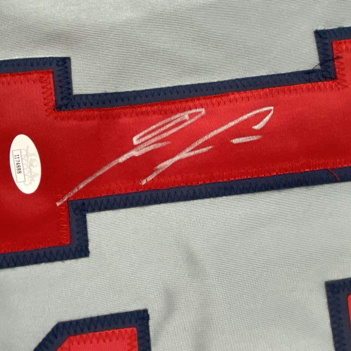 Autographed/Signed Ronald Acuna Jr. Atlanta Grey Baseball Jersey JSA COA
