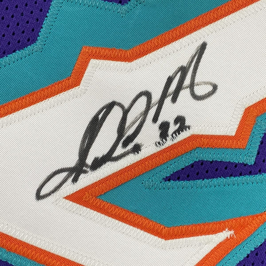 Autographed/Signed Karl Malone Utah Purple Basketball Jersey Beckett BAS COA