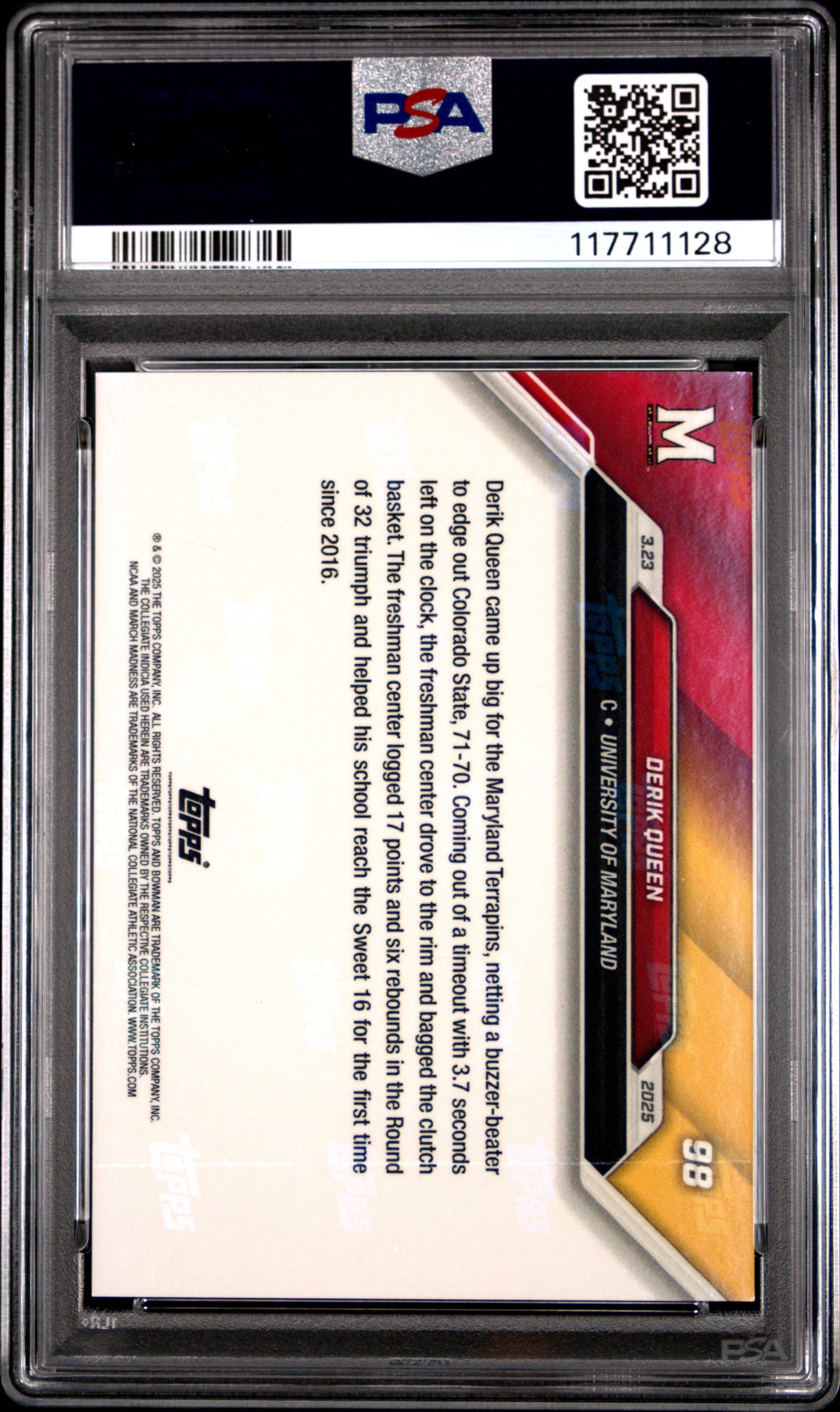 Graded 2024 Topps Bowman U Now Derik Queen #98 Rookie RC Basketball Card PSA 9 Mint