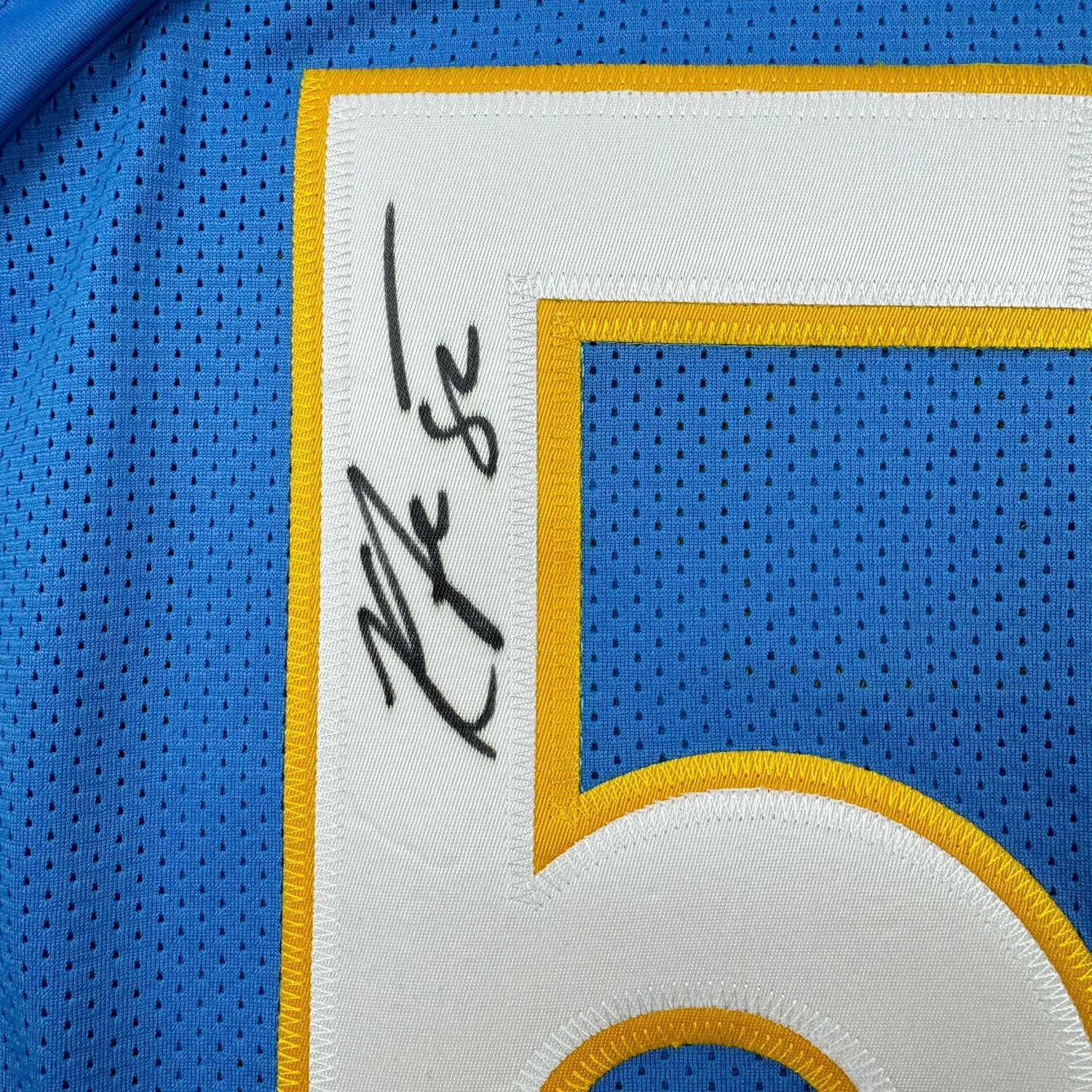Framed Autographed/Signed Khalil Mack 35x39 Los Angeles LA Light Blue Football Jersey Beckett BAS COA