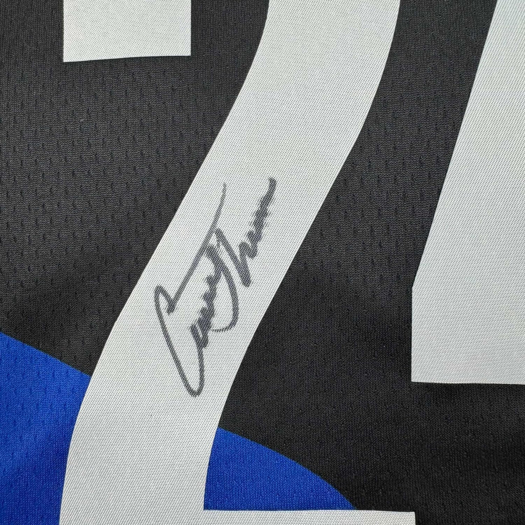 Framed Autographed/Signed Cam Thomas 35x39 Brooklyn City Edition Black Basketball Jersey Beckett BAS COA