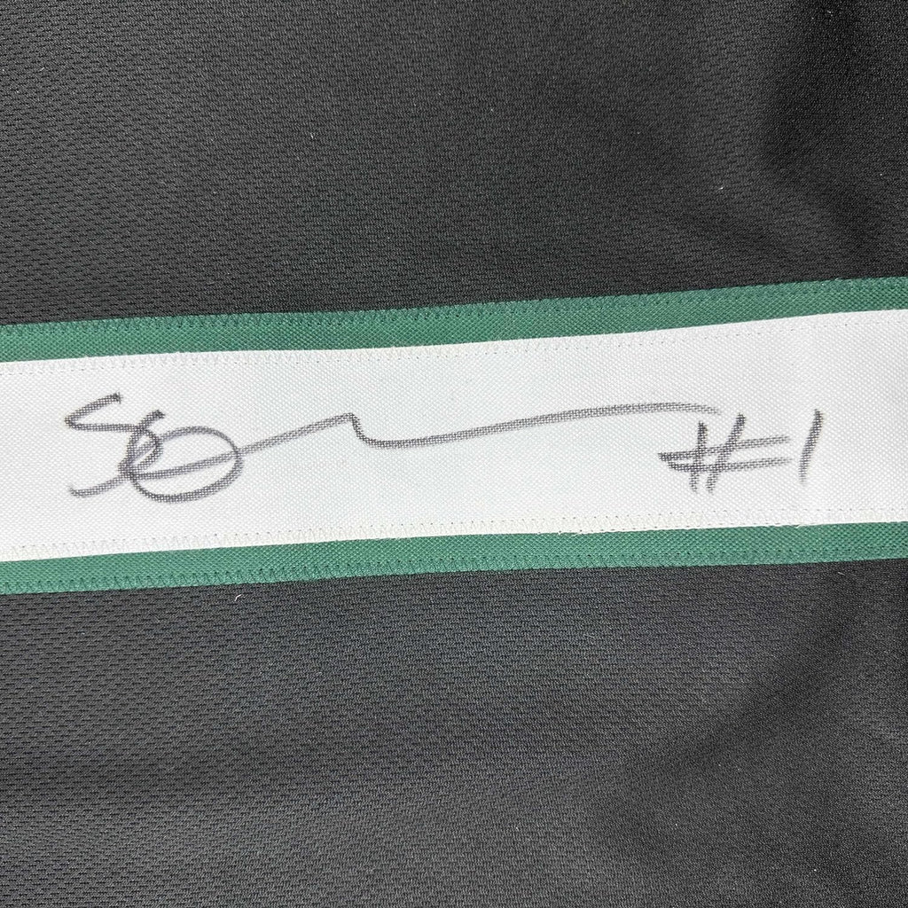 Framed Autographed/Signed Ahmad Sauce Gardner 35x39 New York Black Football Jersey Beckett BAS COA