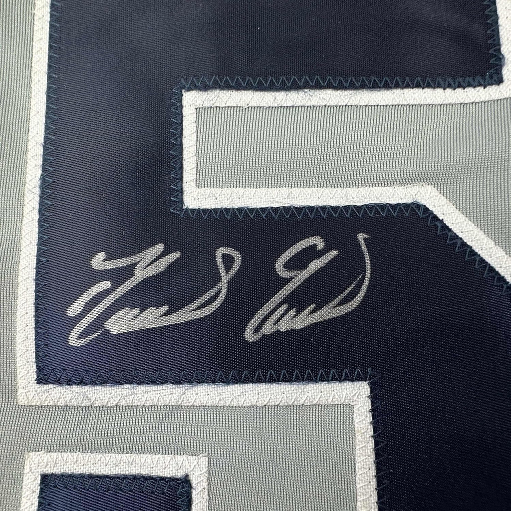 Framed Autographed/Signed Domingo German 35x39 New York Grey Baseball Jersey JSA COA