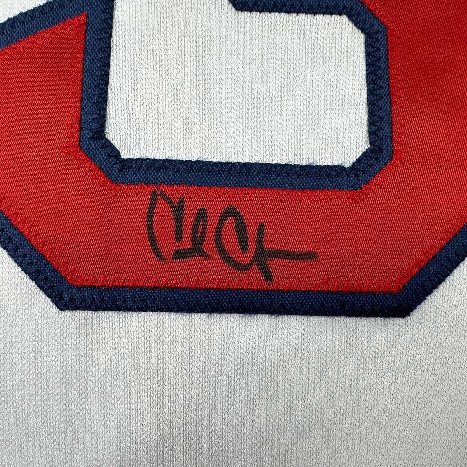 Framed Autographed/Signed Carl Crawford 35x39 Boston White Baseball Jersey JSA COA