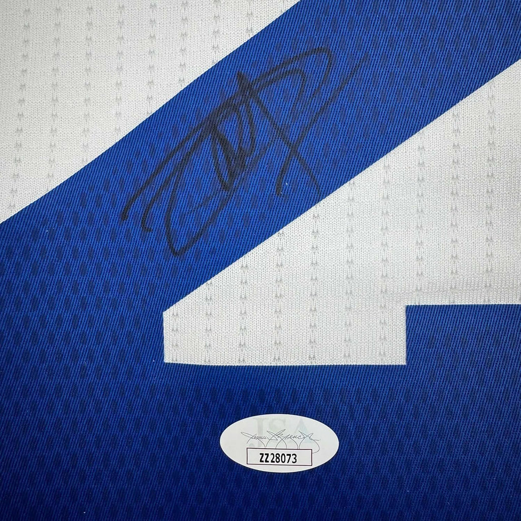 Framed Autographed/Signed Joel Embiid 35x39 Philadelphia White Basketball Jersey JSA COA/LOA