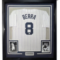 Framed Autographed/Signed Yogi Berra 35x39 New York Pinstripe Baseball Jersey JSA COA