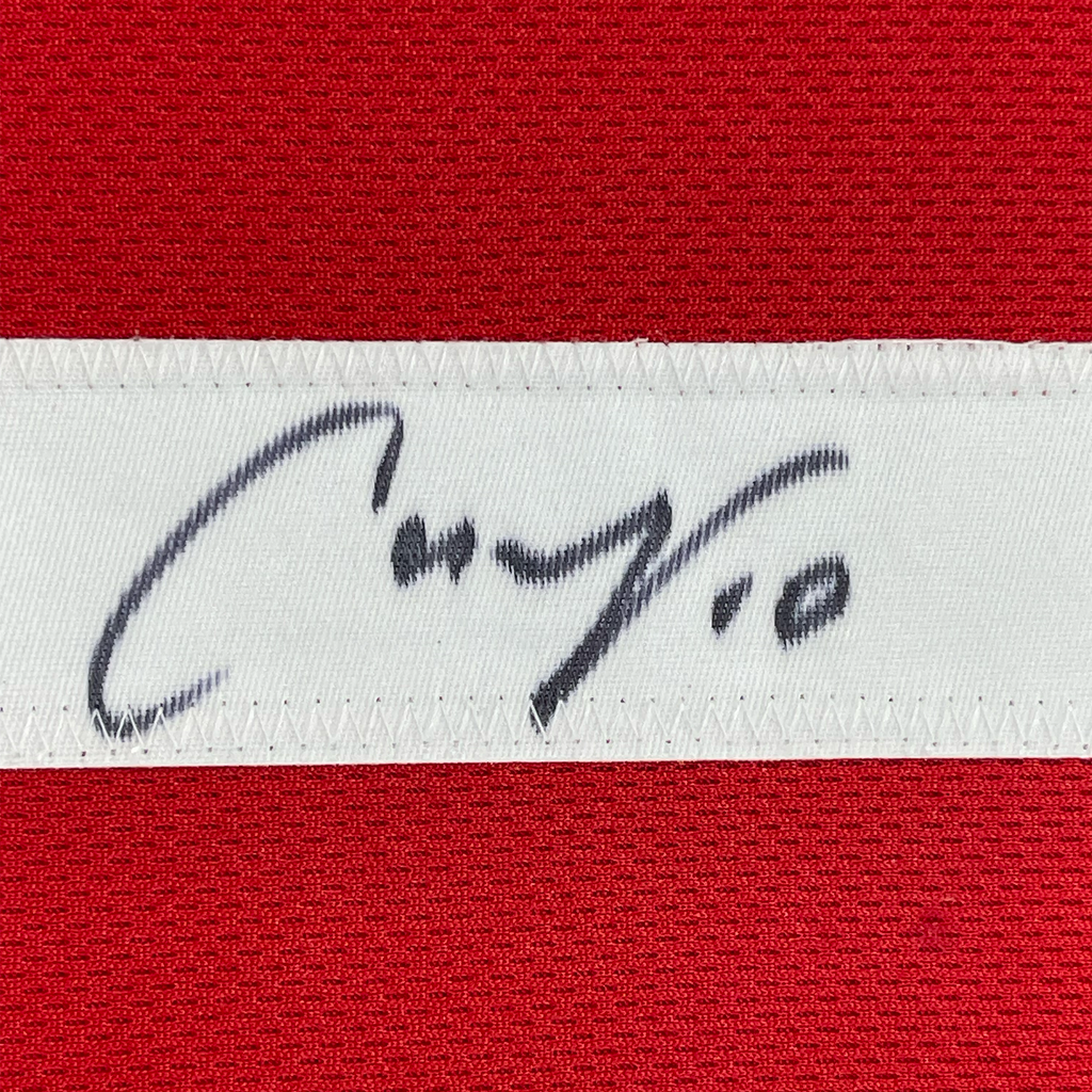 Framed Autographed/Signed Carli Lloyd 35x39 Red Soccer Team USA World Cup Jersey JSA COA