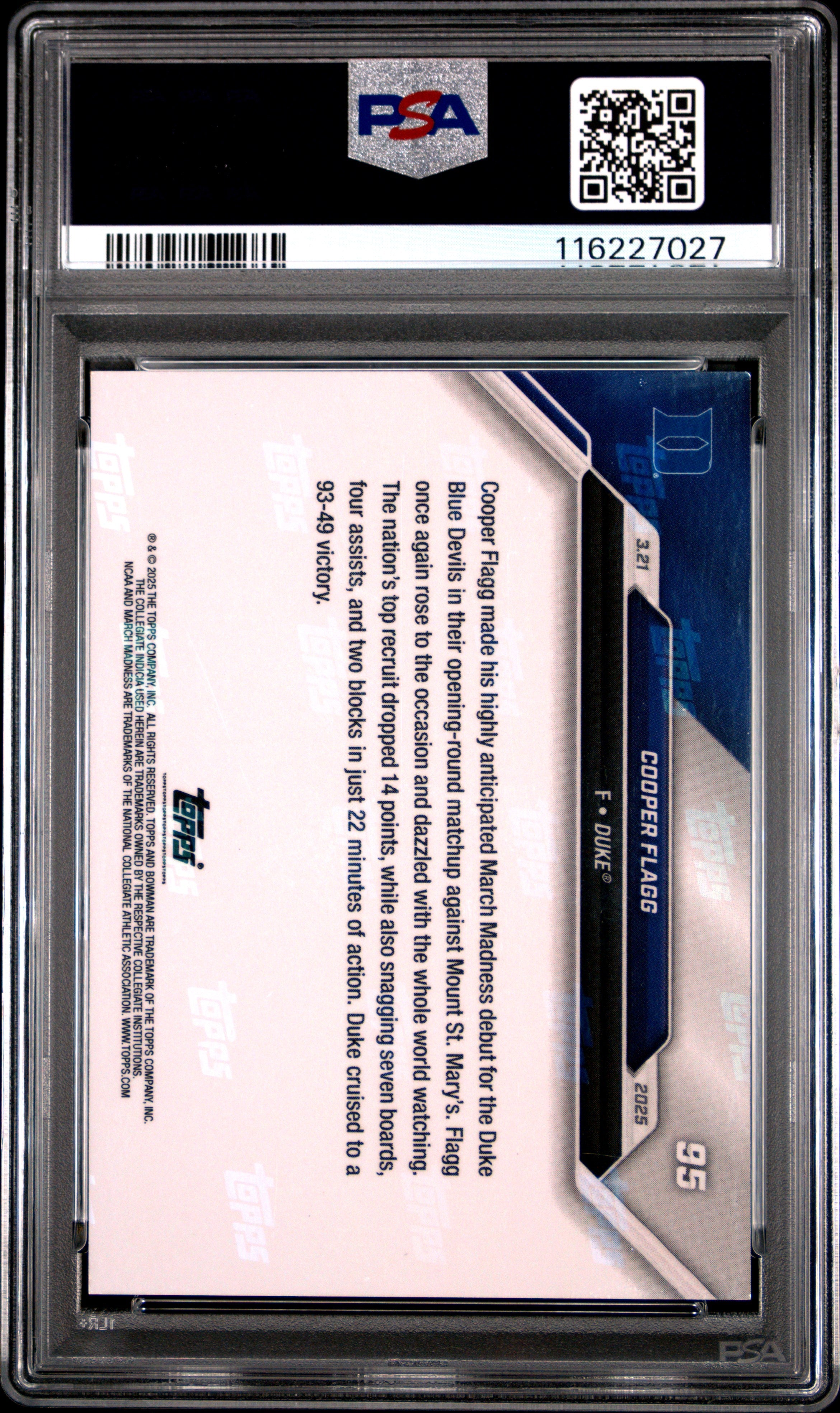 Graded 2024 Topps Bowman U Now Cooper Flagg #95 Rookie RC Basketball Card PSA 8 Near Mint