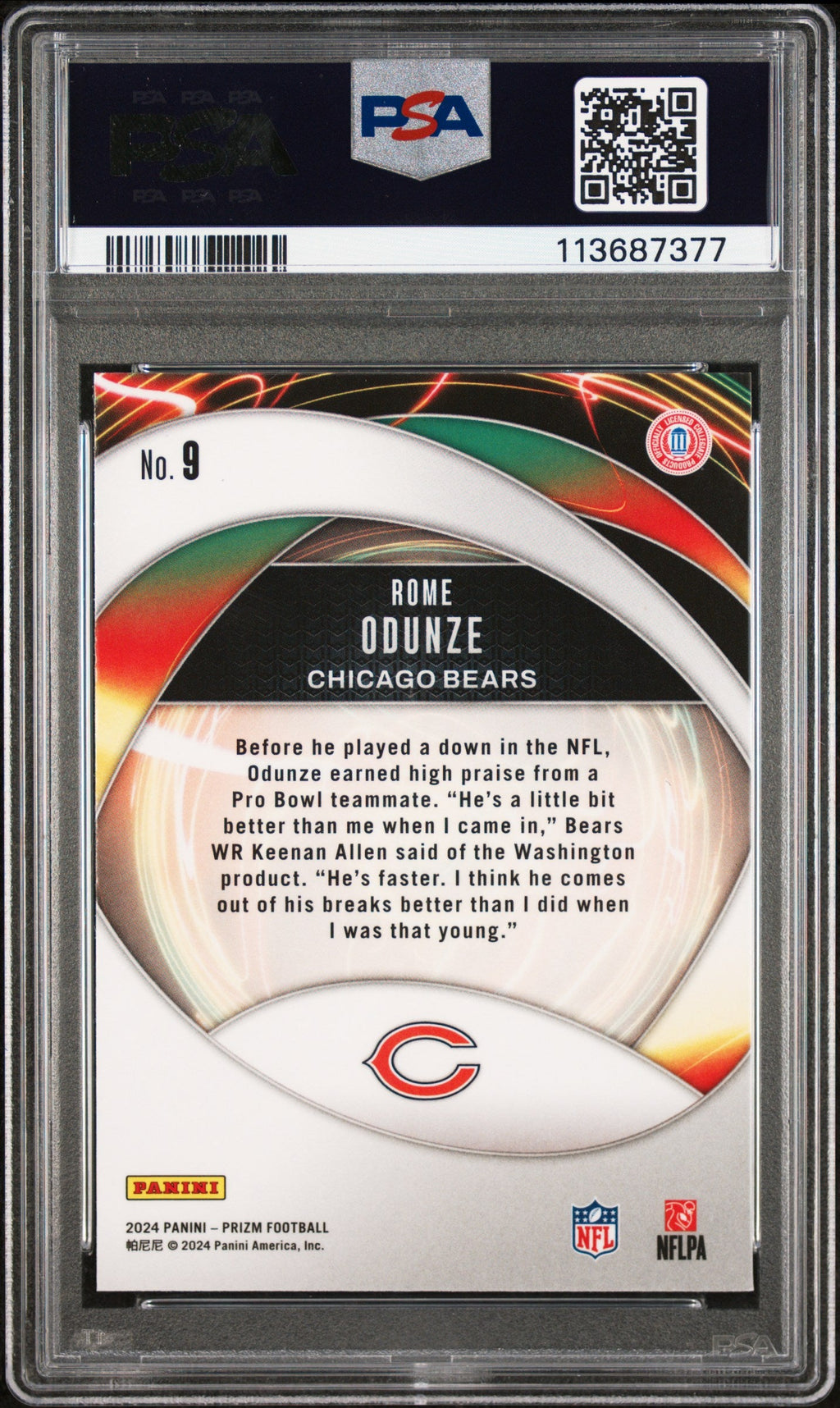 Graded 2024 Panini Prizm Rome Odunze #9 Portals Rookie RC Football Card PSA 10 Gem Mint