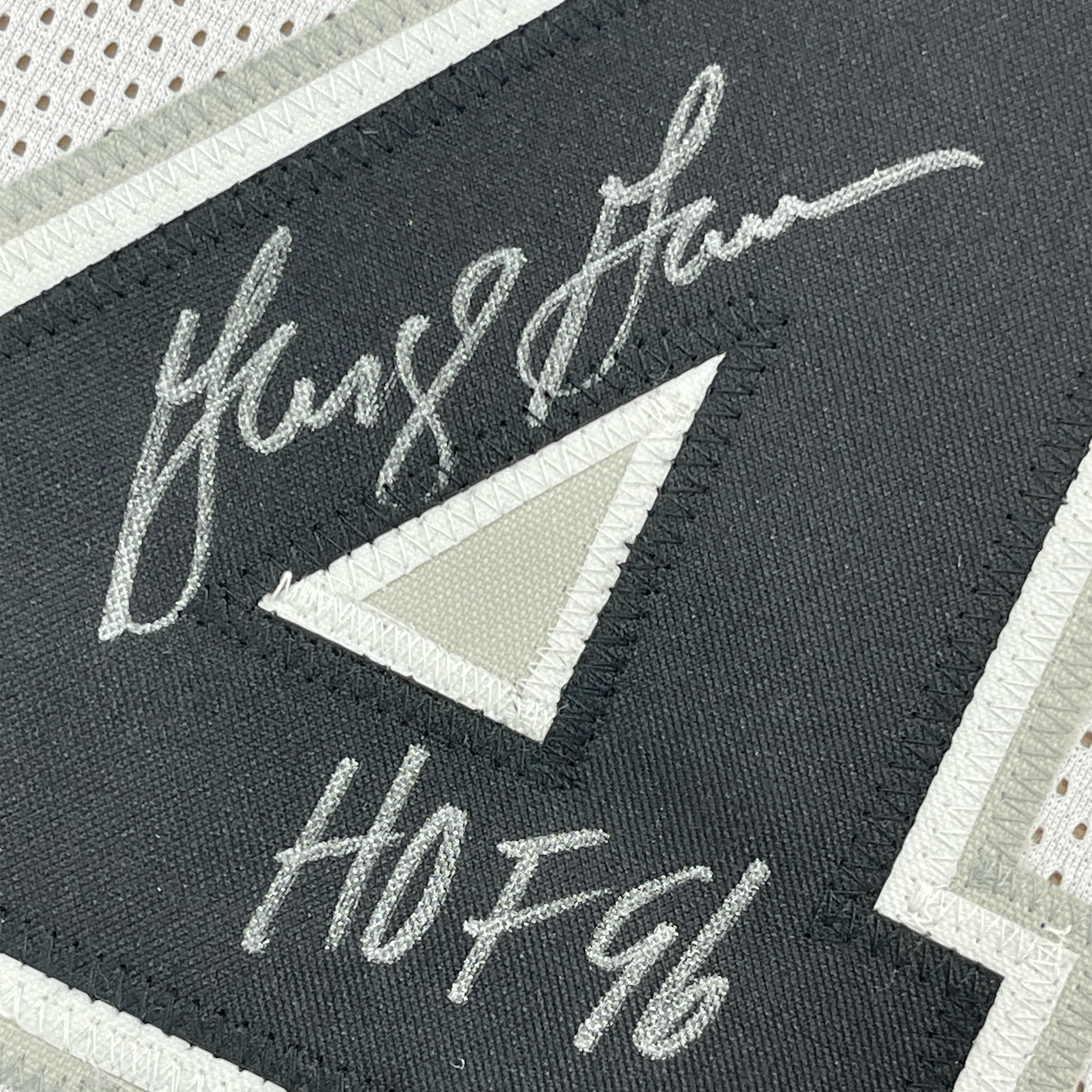 Framed Autographed/Signed George Gervin 35x39 HOF 96 San Antonio White Basketball Jersey JSA COA