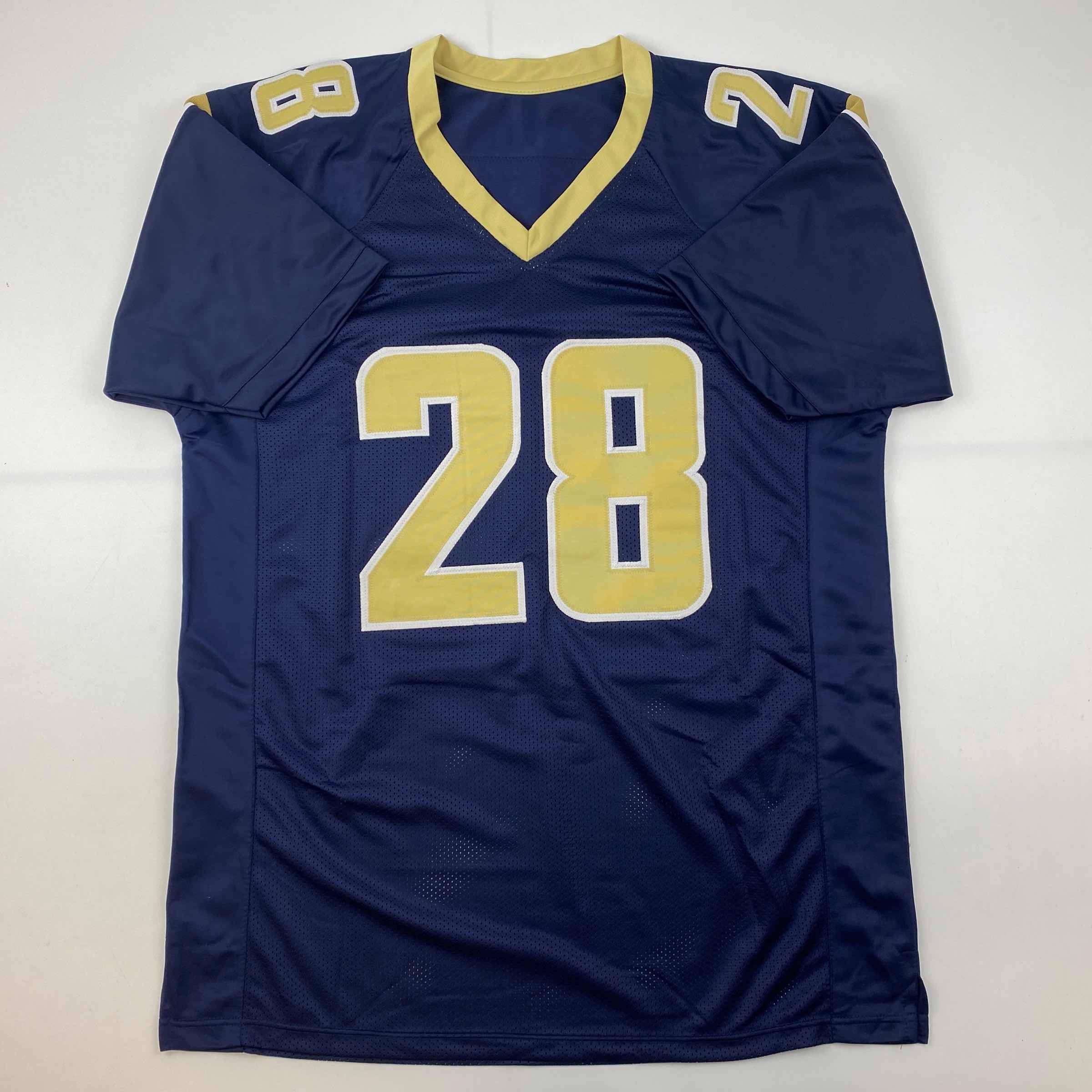 Autographed/Signed Marshall Faulk St. Louis Navy Blue Football Jersey Beckett BAS COA