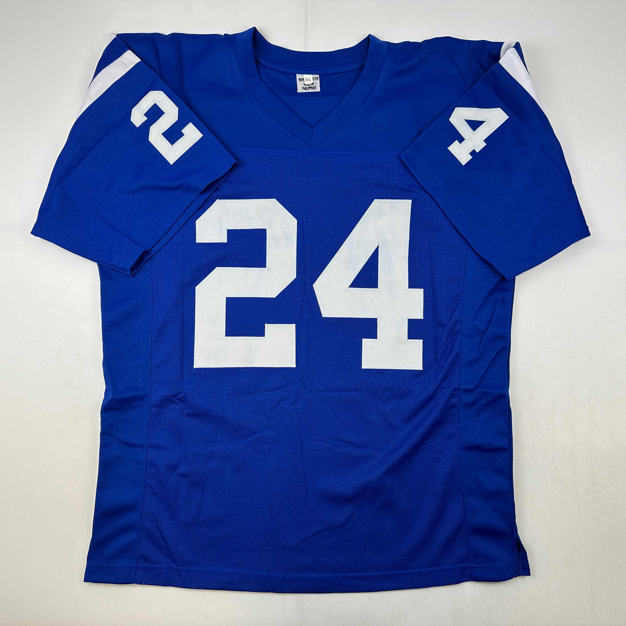 Autographed/Signed Lenny Moore HOF 75 Baltimore Blue Football Jersey JSA COA