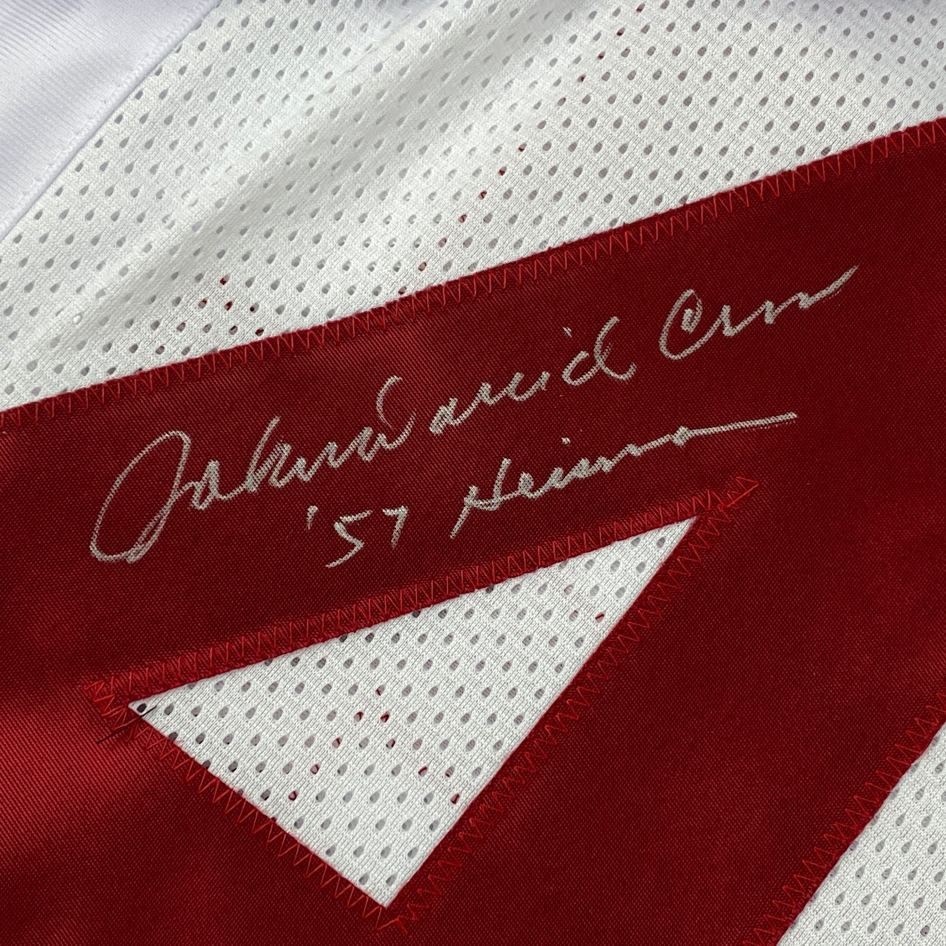 Autographed/Signed John David Crow 57 Heisman Texas A&M White College Football Jersey JSA COA