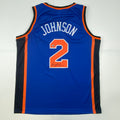 Autographed/Signed Larry Johnson New York Blue Basketball Jersey Steiner COA