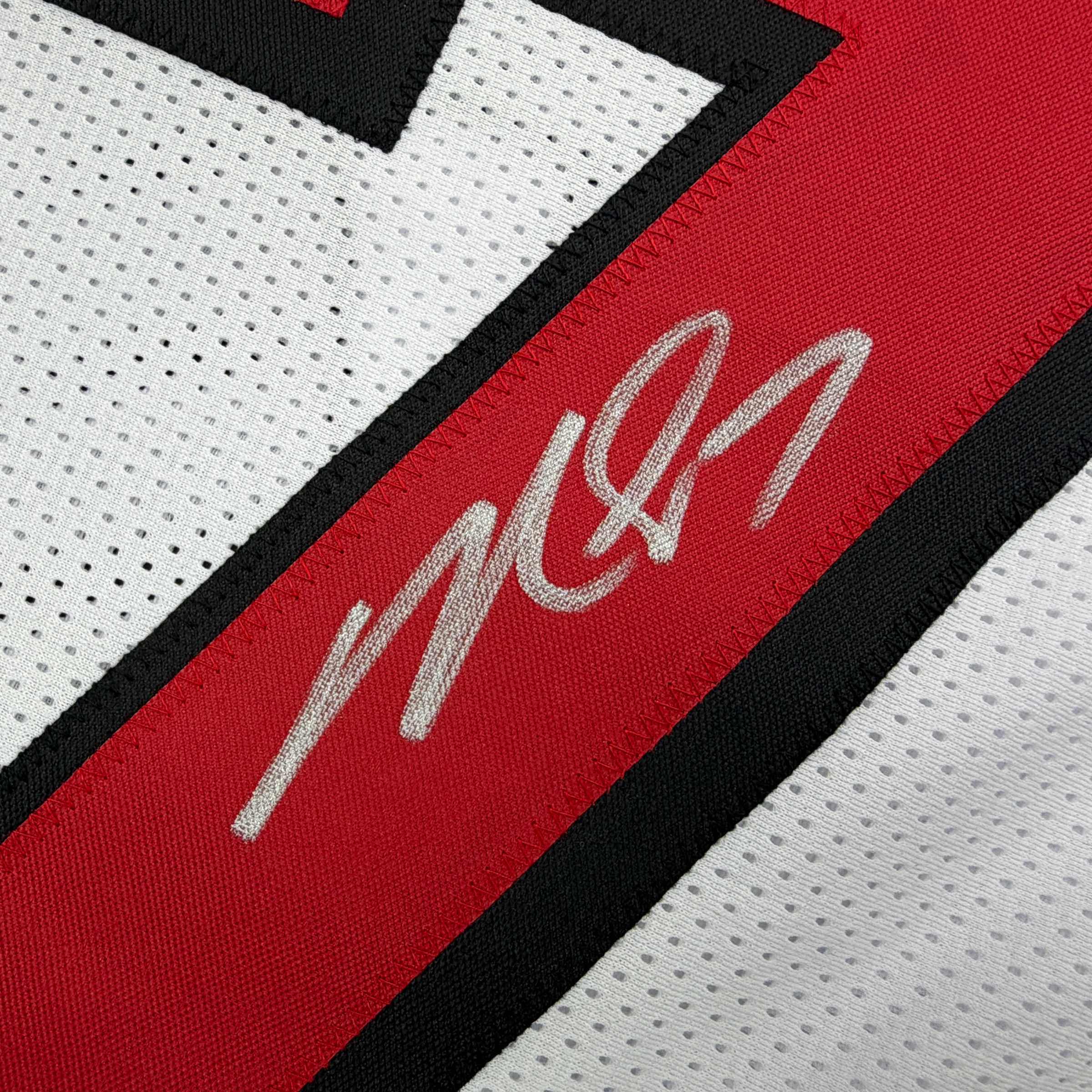 Autographed/Signed Michael Mike Vick Atlanta White Football Jersey Beckett BAS COA