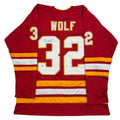 Autographed/Signed Dustin Wolf Calgary Red Hockey Jersey Beckett BAS COA