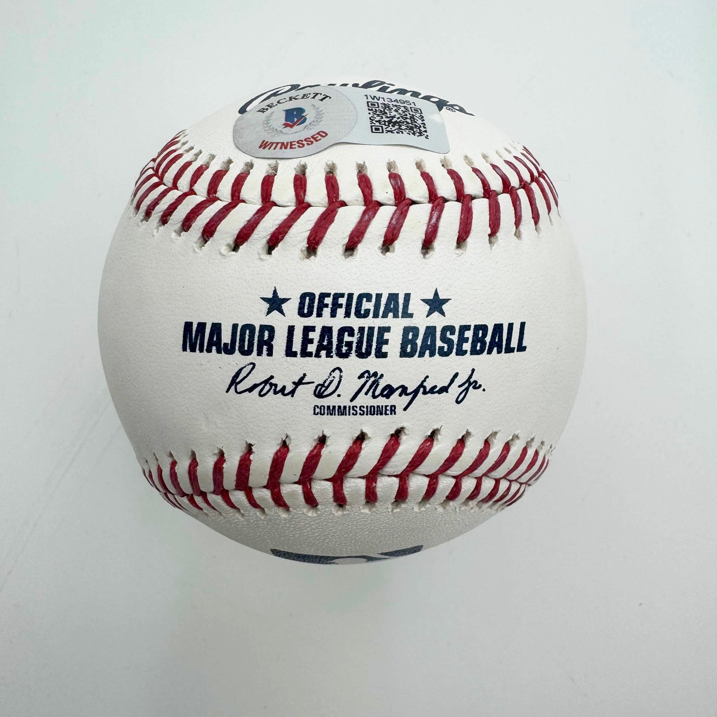 Autographed/Signed Ronald Acuna Jr. "2023 NL MVP" Rawlings Official Major League ROML Baseball Beckett BAS COA