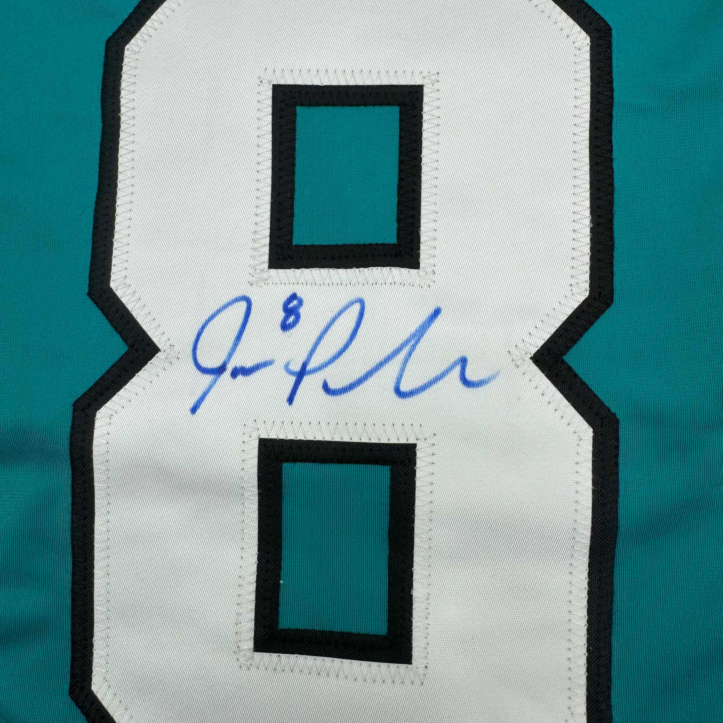 Framed Autographed/Signed Joe Pavelski 35x39 San Jose Teal Hockey Jersey JSA COA