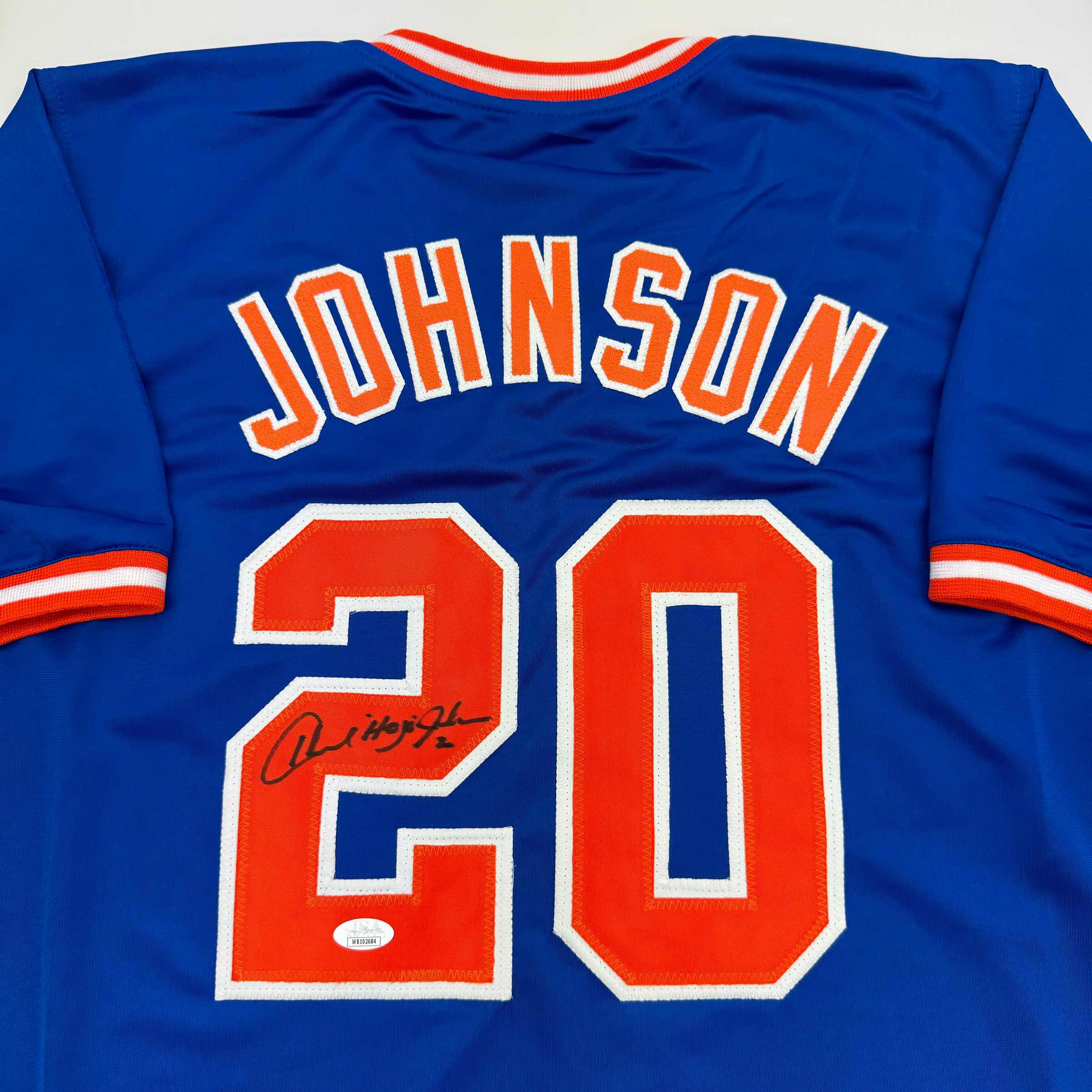 Autographed/Signed Howard Johnson "HOJO" New York Blue Baseball Jersey JSA COA