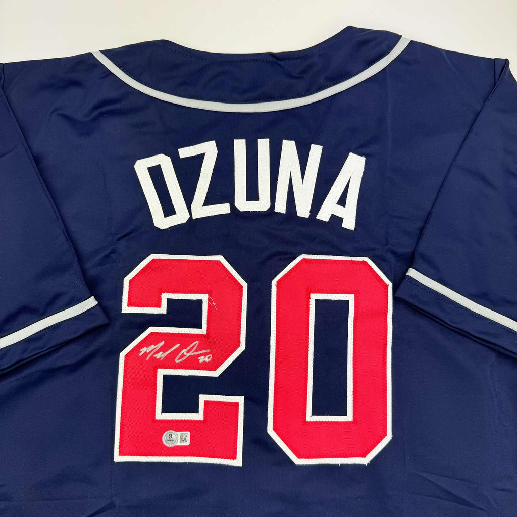 Autographed/Signed Marcell Ozuna Atlanta Blue Baseball Jersey Beckett BAS COA