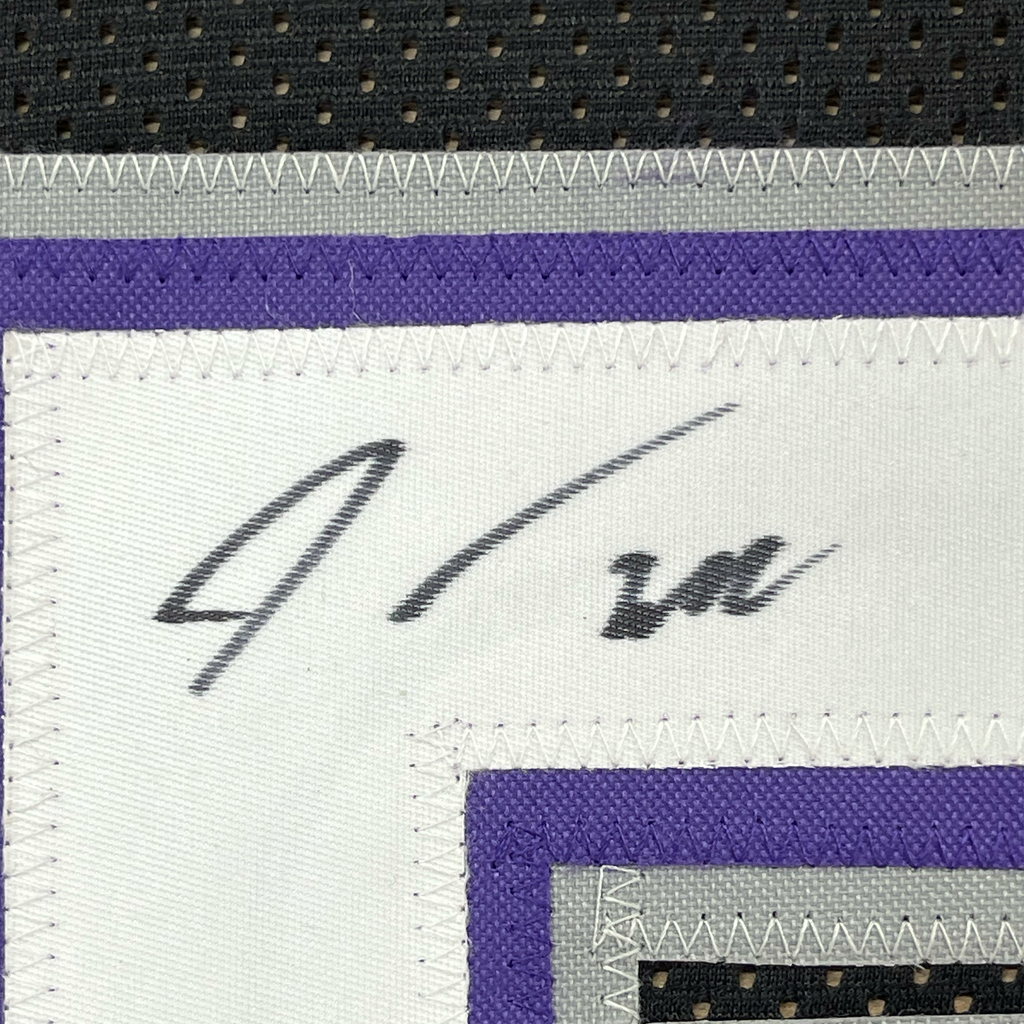 Framed Autographed/Signed Jason Williams 35x39 Sacramento Black Basketball Jersey PSA/DNA COA