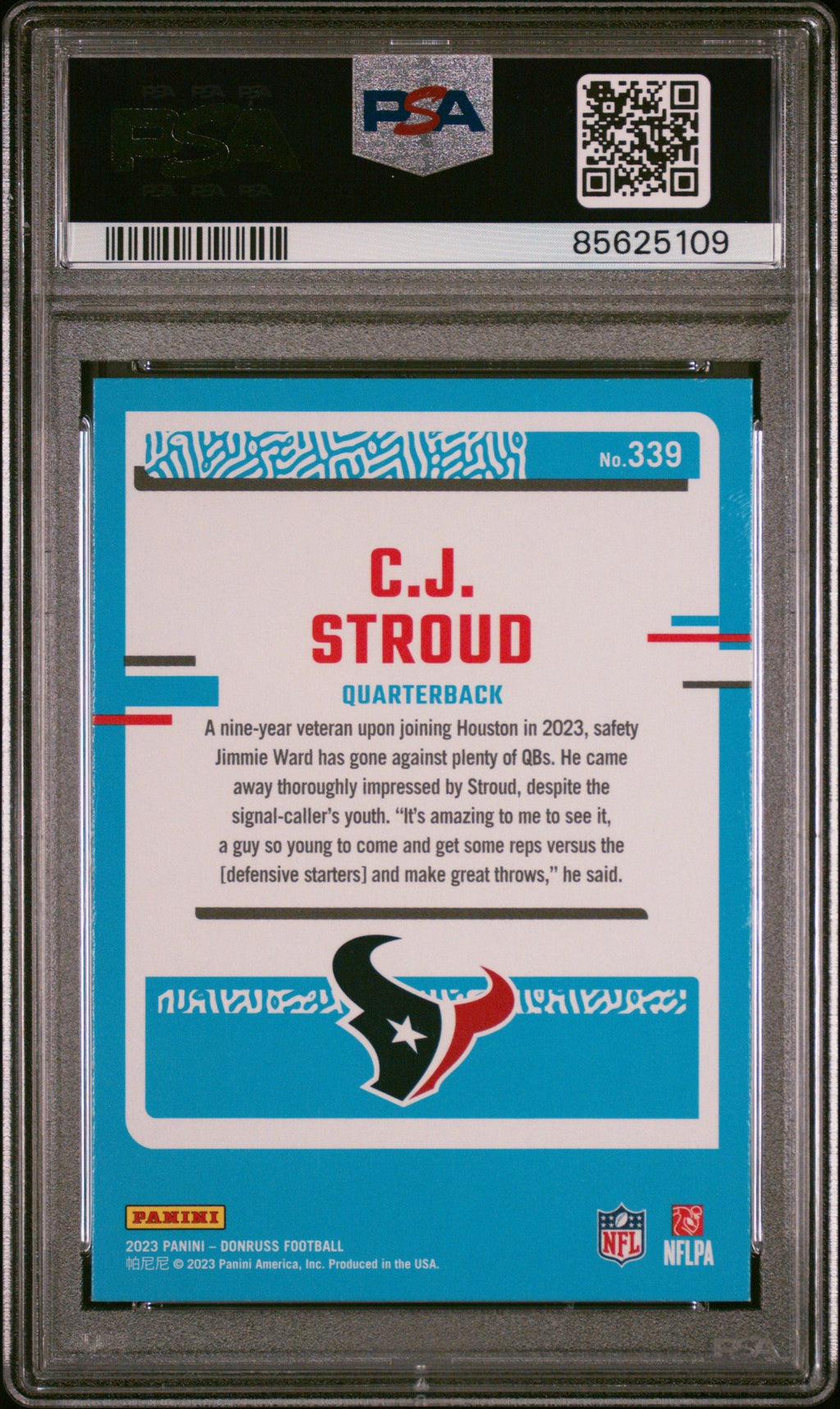Graded 2023 Panini Donruss CJ Stroud #339 Rookie RC Football Card PSA 9 Mint