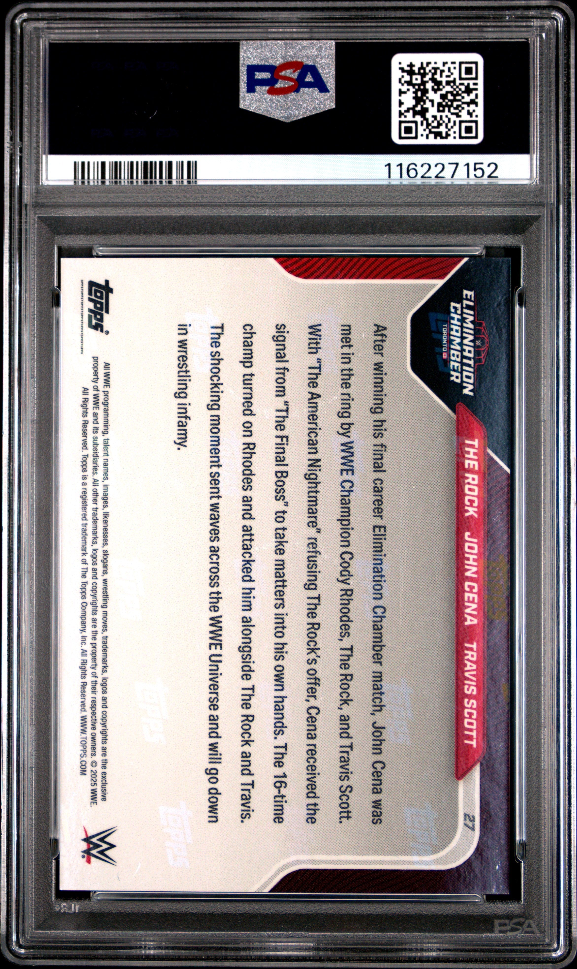 Graded 2025 Topps Now WWE The Rock John Cena Travis Scott #27 Wrestling Card PSA 8 Near Mint