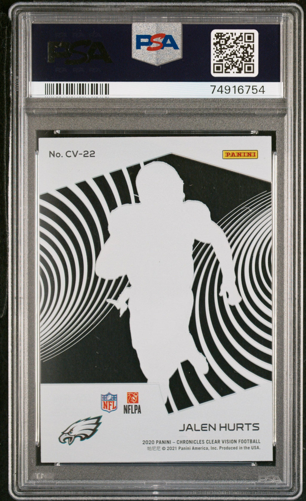 Graded 2020 Panini Chronicles Jalen Hurts #CV22 Clear Vision Rookies Rookie RC Football Card PSA 10 Gem Mint