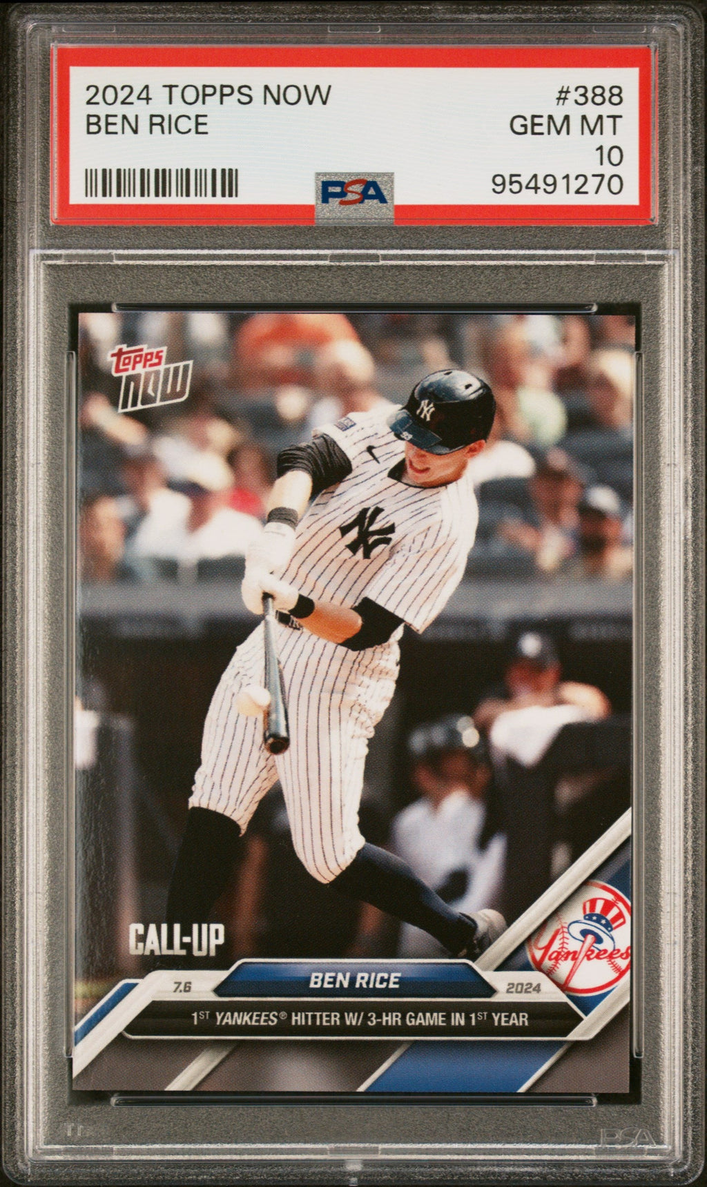 Graded 2024 Topps Now Ben Rice #388 Rookie RC Baseball Card PSA 10 Gem Mint
