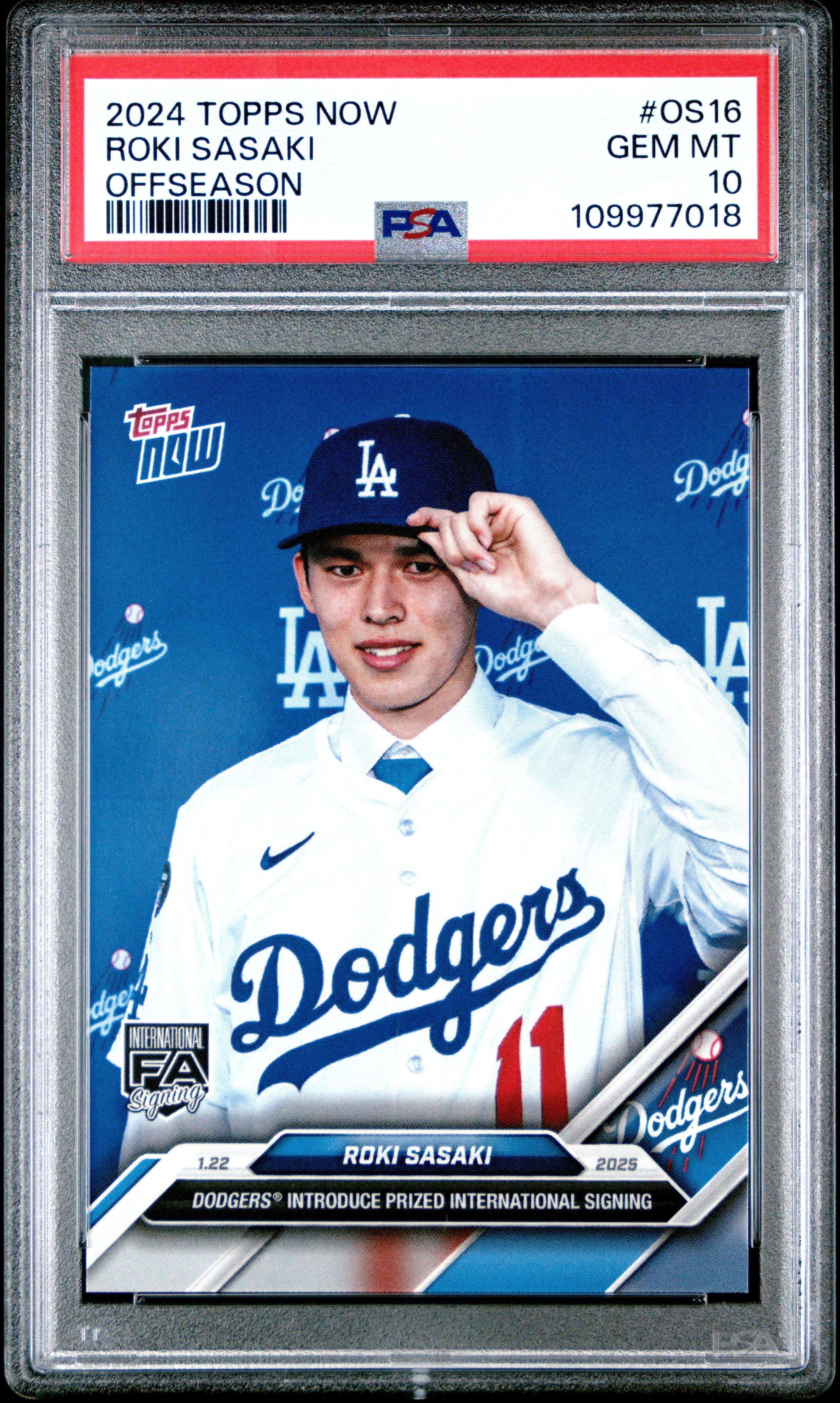 Graded 2024 Topps Now Roki Sasaki #OS16 Offseason Rookie RC Baseball Card PSA 10 Gem Mint