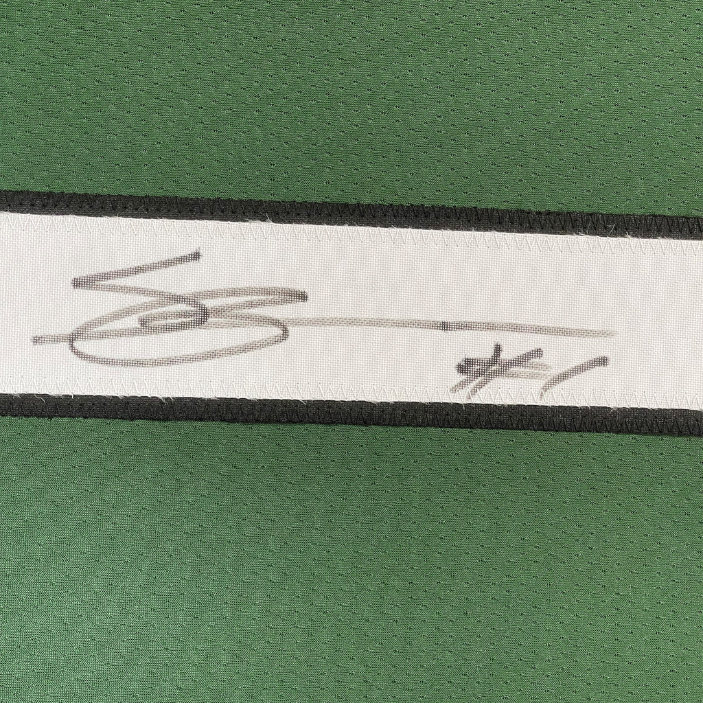 Framed Autographed/Signed Ahmad Sauce Gardner 35x39 New York Green Football Jersey Beckett BAS COA