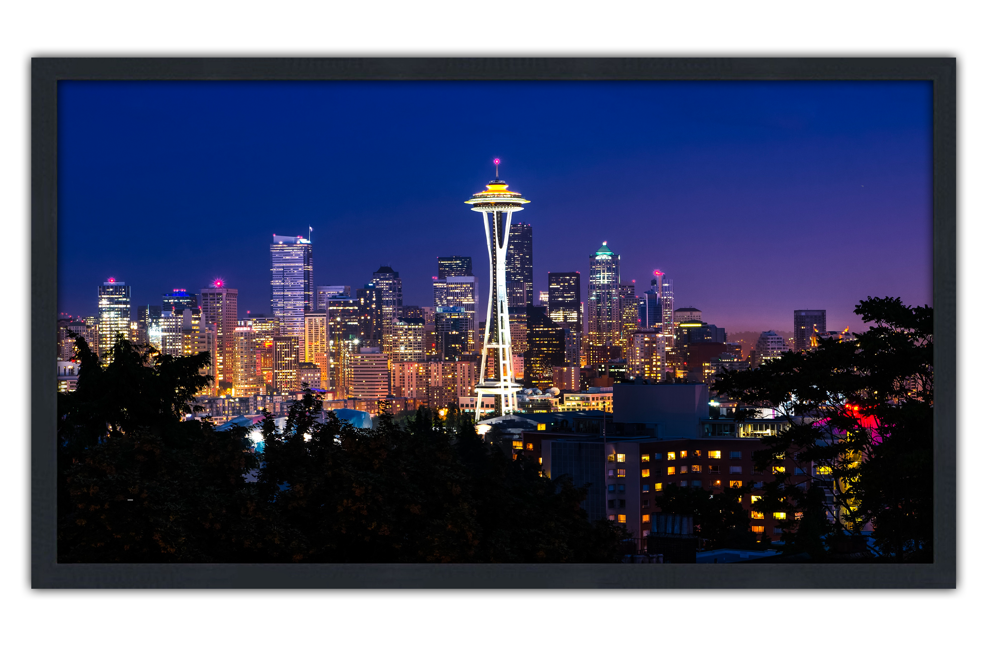 Professionally Framed Seattle Washington Skyline High-Resolution Panoramic Photo 12x22 Wall Art
