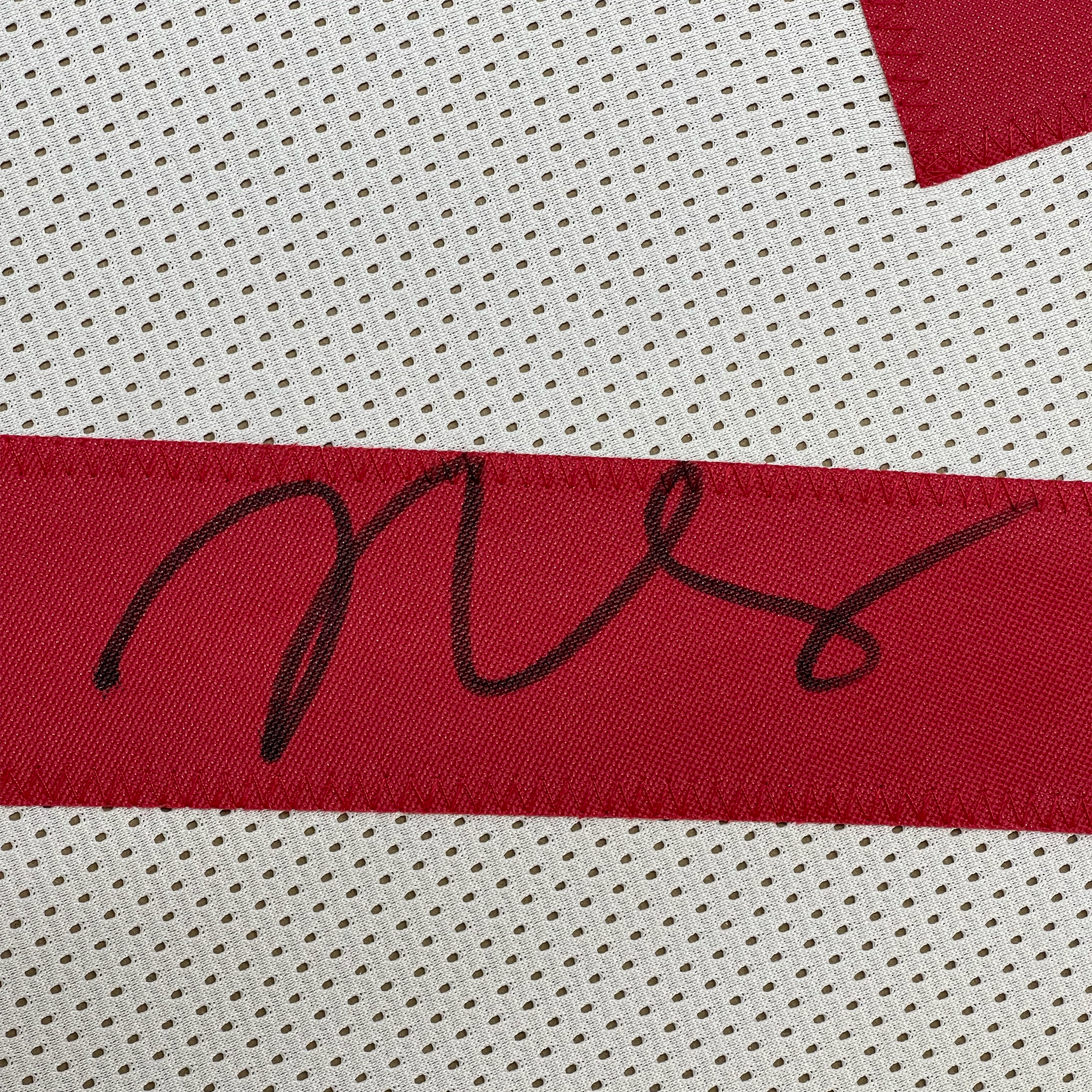 Framed Autographed/Signed Trent Williams 35x39 San Francisco White Football Jersey Beckett BAS COA