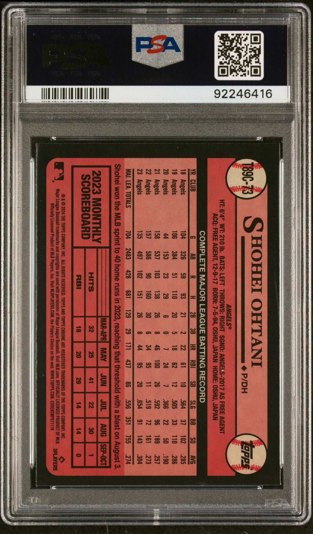 Graded 2024 Topps Silver Pack Shohei Ohtani #T89C73 Baseball Card PSA 10 Gem Mint