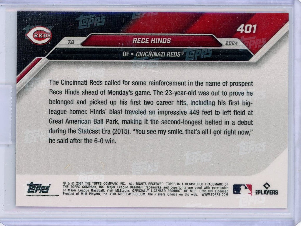 2024 Topps Now Rece Hinds #401 Blue #/49 Rookie RC Baseball Card