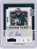 2021 Panini Contenders Blue Variation Rookie Ticket Devonta Smith #107 Jersey Number 6/23 Auto Rookie RC Football Card