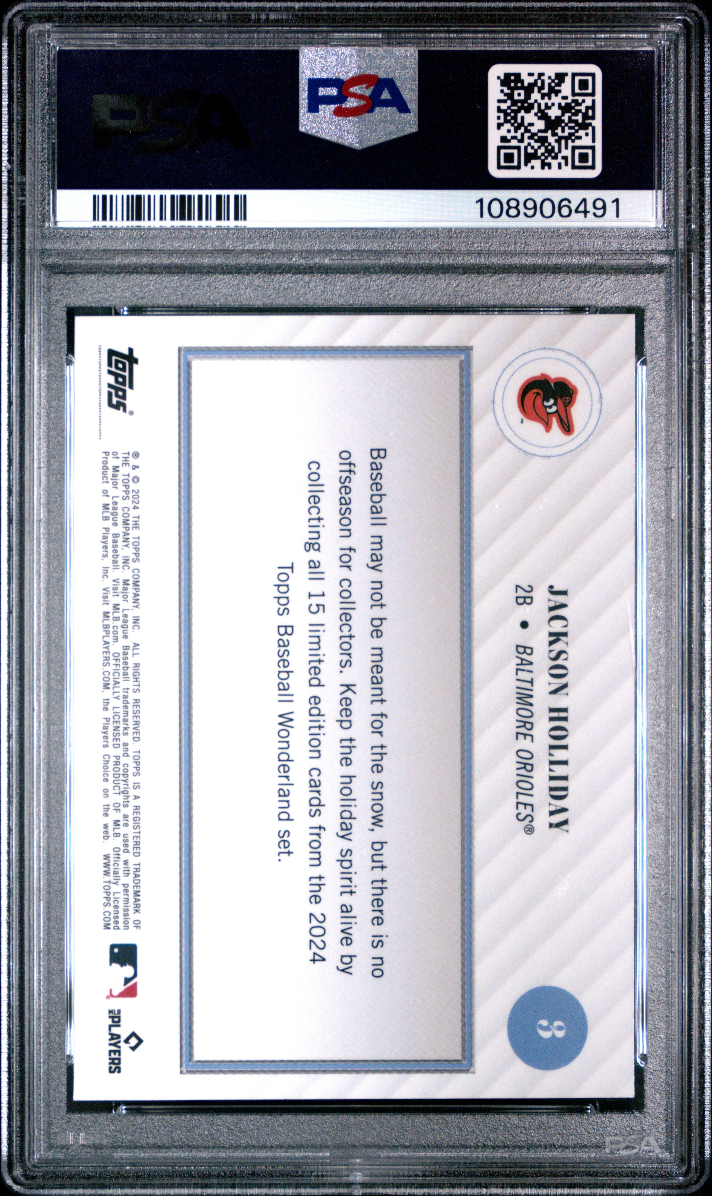Graded 2024 Topps Wonderland Jackson Holliday #3 Rookie RC Baseball Card PSA 9 Mint